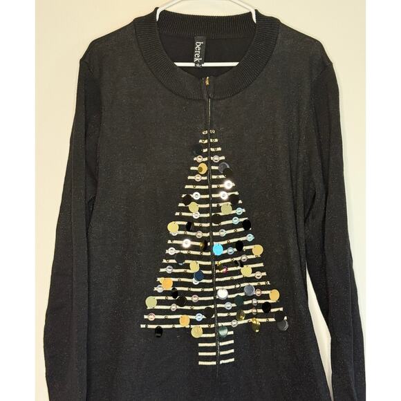 Vintage Berek Christmas Tree Zip-Up Cardigan Sweater Women's XL - Picture 1 of 3